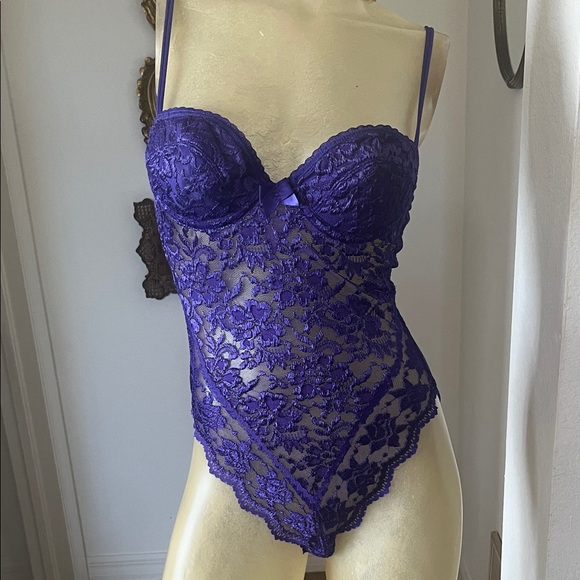 Victoria's Secret Other - Vintage 80s Victoria's Secret Deep Purple Lace Bodysuit
